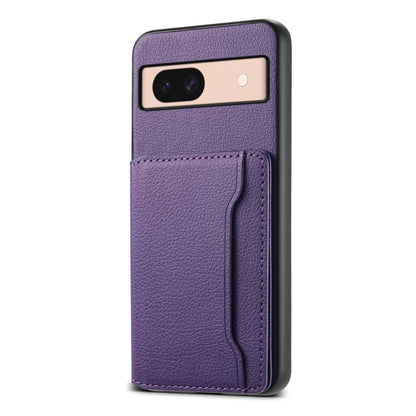 For Google Pixel 8a Calf Texture Card Bag Design Full Coverage Phone Case(Purple) - Google Cases by buy2fix | Online Shopping UK | buy2fix