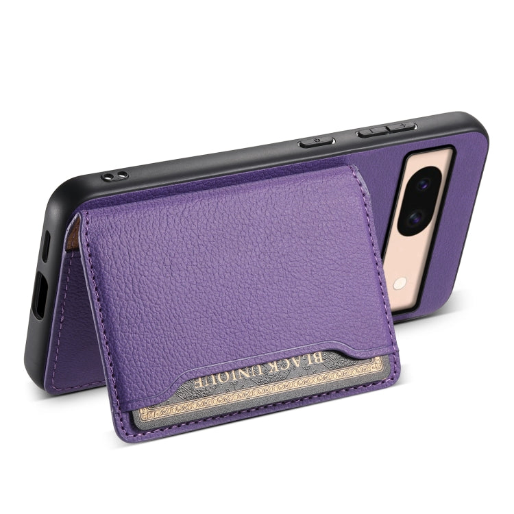 For Google Pixel 8a Calf Texture Card Bag Design Full Coverage Phone Case(Purple) - Google Cases by buy2fix | Online Shopping UK | buy2fix