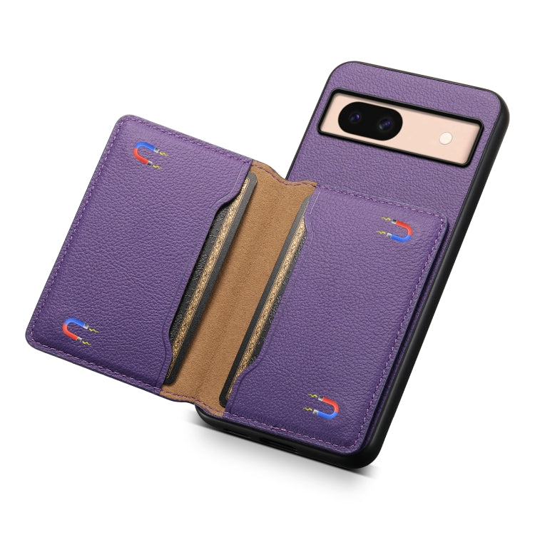 For Google Pixel 8a Calf Texture Card Bag Design Full Coverage Phone Case(Purple) - Google Cases by buy2fix | Online Shopping UK | buy2fix