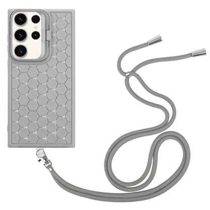 For Samsung Galaxy S23 Ultra 5G Honeycomb Radiating Lens Holder Magsafe Phone Case with Lanyard(Grey) - Galaxy S23 Ultra 5G Cases by buy2fix | Online Shopping UK | buy2fix