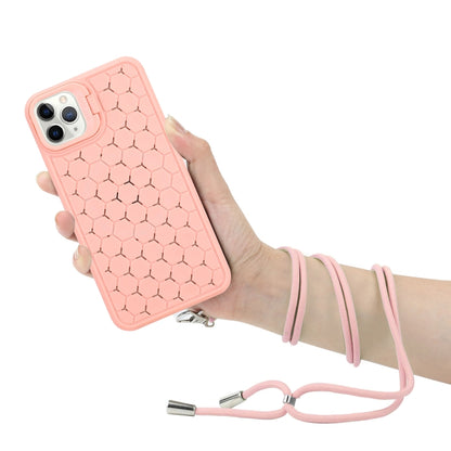 For iPhone 14 Pro Honeycomb Radiating Lens Holder Magsafe Phone Case with Lanyard(Pink) - iPhone 14 Pro Cases by buy2fix | Online Shopping UK | buy2fix