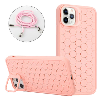 For iPhone 12 Pro Honeycomb Radiating Lens Holder Magsafe Phone Case with Lanyard(Pink) - iPhone 12 / 12 Pro Cases by buy2fix | Online Shopping UK | buy2fix