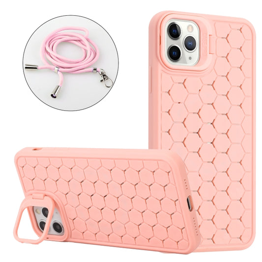 For iPhone 11 Pro Honeycomb Radiating Lens Holder Magsafe Phone Case with Lanyard(Pink) - iPhone 11 Pro Cases by buy2fix | Online Shopping UK | buy2fix