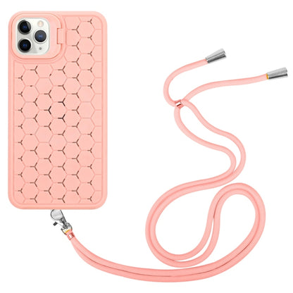 For iPhone 16 Pro Max Honeycomb Radiating Lens Holder Magsafe Phone Case with Lanyard(Pink) - iPhone 16 Pro Max Cases by buy2fix | Online Shopping UK | buy2fix