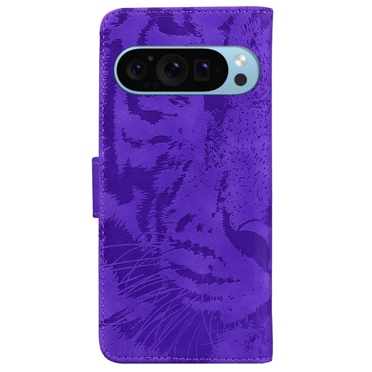 For Google Pixel 9 Pro 5G Tiger Embossing Pattern Flip Leather Phone Case(Purple) - Google Cases by buy2fix | Online Shopping UK | buy2fix