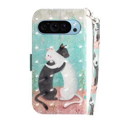 For Google Pixel 9 3D Colored Horizontal Flip Leather Phone Case(Black White Cat) - Google Cases by buy2fix | Online Shopping UK | buy2fix