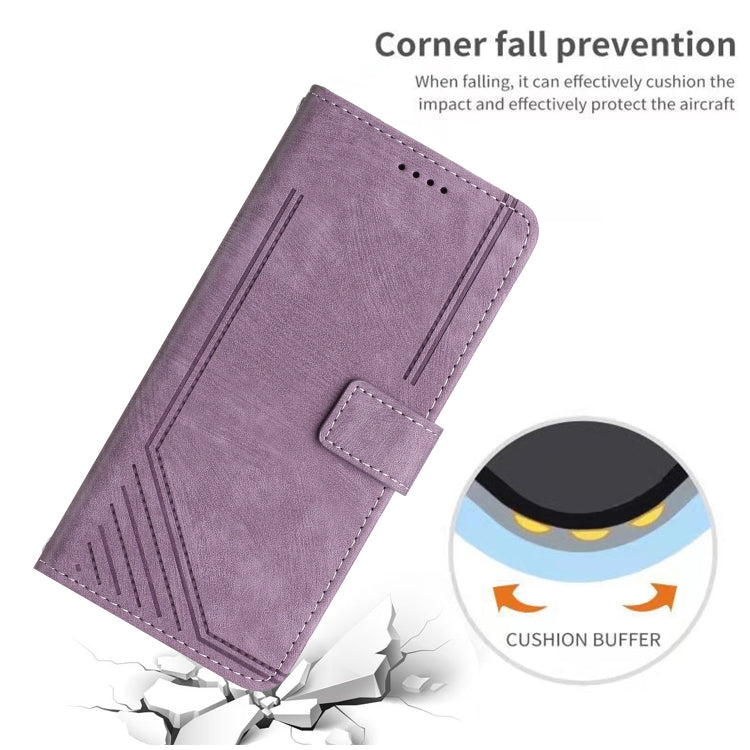 For OnePlus 12 Skin Feel Stripe Pattern Leather Phone Case with Lanyard(Purple) - OnePlus Cases by buy2fix | Online Shopping UK | buy2fix