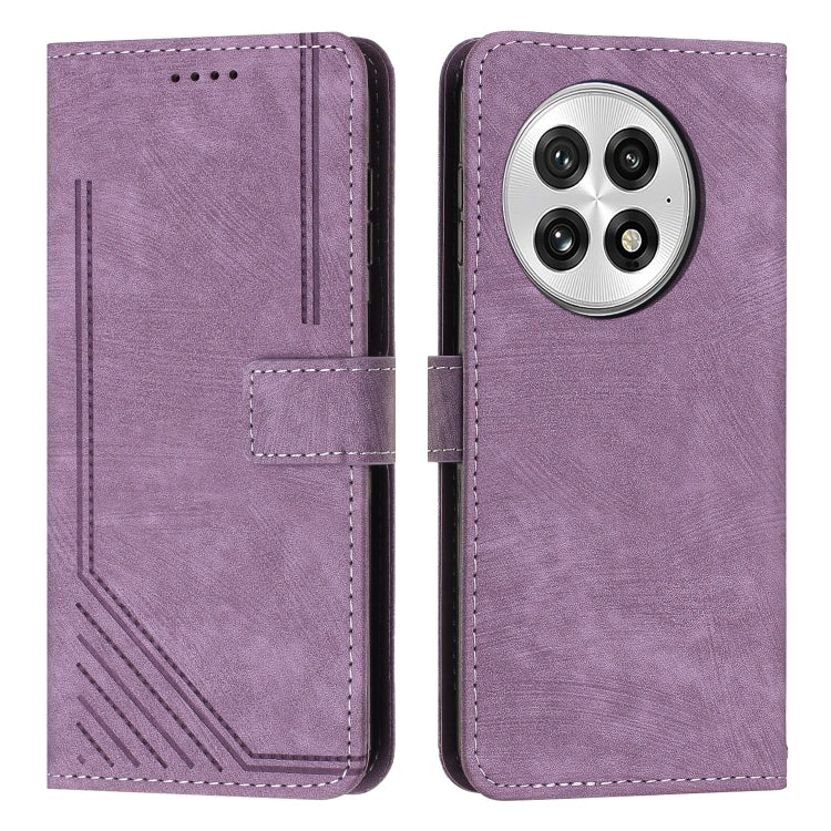 For OnePlus 13 Skin Feel Stripe Pattern Leather Phone Case with Lanyard(Purple) - OnePlus Cases by buy2fix | Online Shopping UK | buy2fix