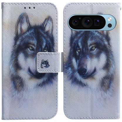 For Google Pixel 9 Pro Coloured Drawing Flip Leather Phone Case(White Wolf) - Google Cases by buy2fix | Online Shopping UK | buy2fix