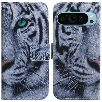 For Google Pixel 9 Pro Coloured Drawing Flip Leather Phone Case(Tiger) - Google Cases by buy2fix | Online Shopping UK | buy2fix