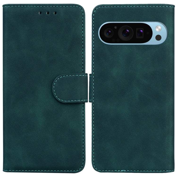 For Google Pixel 9 Skin Feel Pure Color Flip Leather Phone Case(Green) - Google Cases by buy2fix | Online Shopping UK | buy2fix