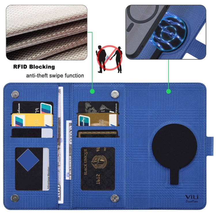 For iPhone 14 Pro Max ViLi GHA Series Shockproof MagSafe RFID Leather Attraction Horizontal Flip Phone Case(Blue) - iPhone 14 Pro Max Cases by ViLi | Online Shopping UK | buy2fix