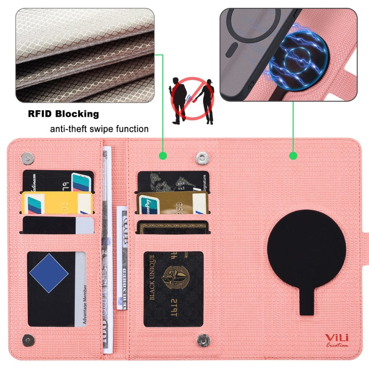 For iPhone 15 Plus ViLi GHA Series Shockproof MagSafe RFID Leather Attraction Horizontal Flip Phone Case(Pink) - iPhone 15 Plus Cases by ViLi | Online Shopping UK | buy2fix