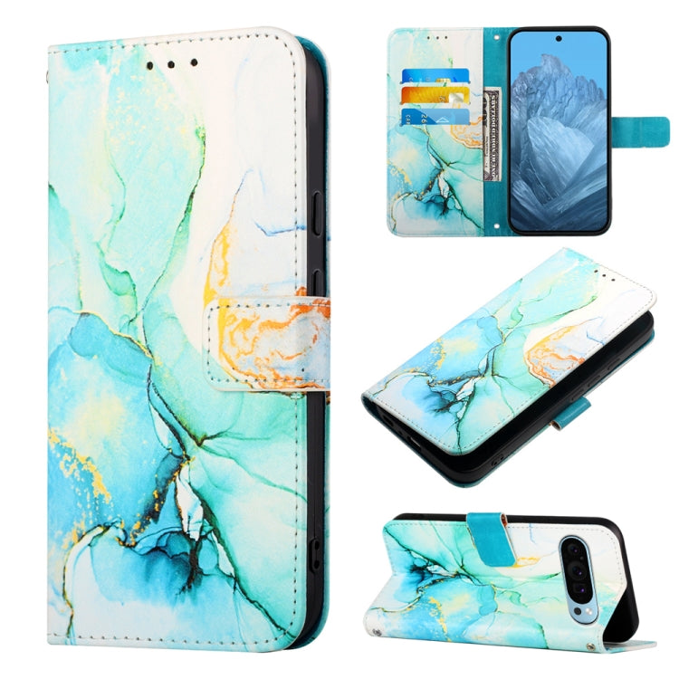 For Google Pixel 9 PT003 Marble Pattern Flip Leather Phone Case(Green) - Google Cases by buy2fix | Online Shopping UK | buy2fix