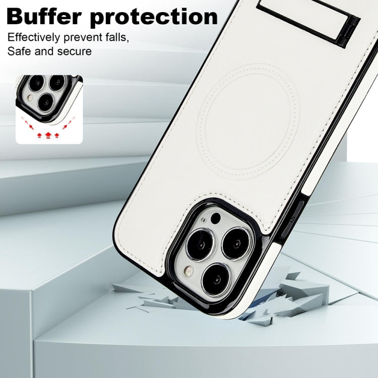 For iPhone 15 Pro Retro Leather Invisible Stand MagSafe Phone Case(White) - iPhone 15 Pro Cases by buy2fix | Online Shopping UK | buy2fix