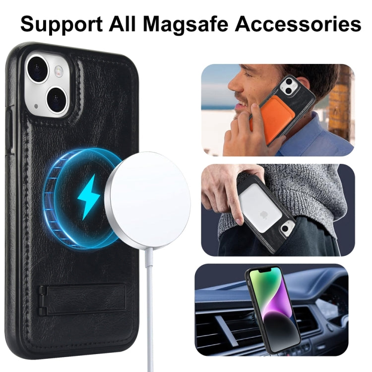 For iPhone 13 Retro Leather Invisible Stand MagSafe Phone Case(Black) - iPhone 13 Cases by buy2fix | Online Shopping UK | buy2fix