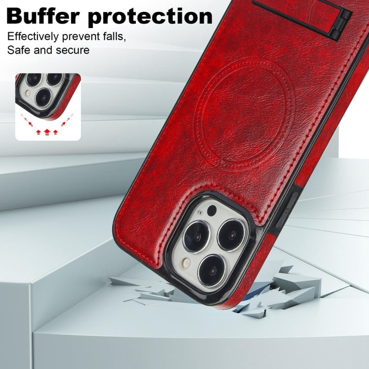 For iPhone 13 Pro Max Retro Leather Invisible Stand MagSafe Phone Case(Red) - iPhone 13 Pro Max Cases by buy2fix | Online Shopping UK | buy2fix