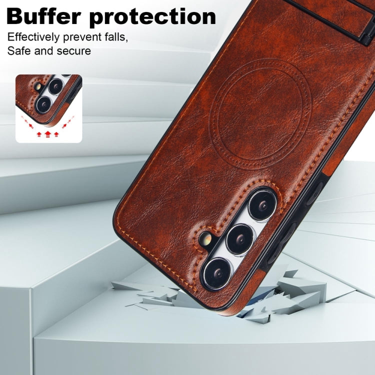 For Samsung Galaxy S24+ 5G Retro Leather Invisible Stand MagSafe Phone Case(Brown) - Galaxy S24+ 5G Cases by buy2fix | Online Shopping UK | buy2fix