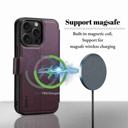 For iPhone 15 Pro Max ESEBLE E1 Nappa Texture MagSafe Holder Leather Phone Case(Dark Purple) - iPhone 15 Pro Max Cases by ESEBLE | Online Shopping UK | buy2fix