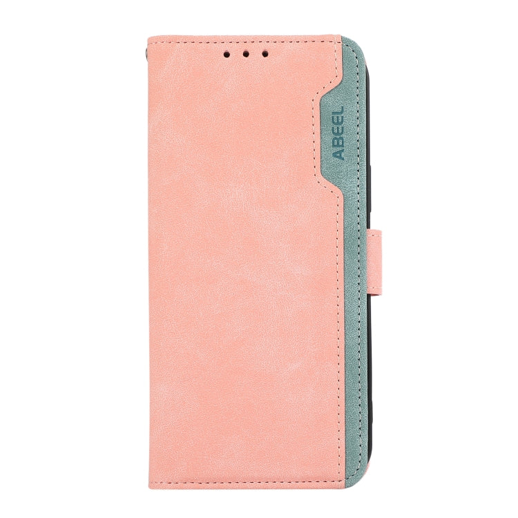 For iPhone 16 Pro Max ABEEL Color Block Magnetic RFID Leather Phone Case(Pink-Cyan) - iPhone 16 Pro Max Cases by buy2fix | Online Shopping UK | buy2fix