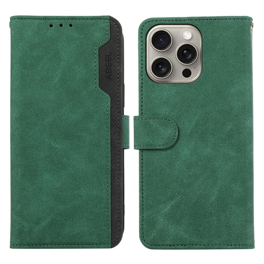 For iPhone 16 Pro Max ABEEL Color Block Magnetic RFID Leather Phone Case(Green-Black) - iPhone 16 Pro Max Cases by buy2fix | Online Shopping UK | buy2fix