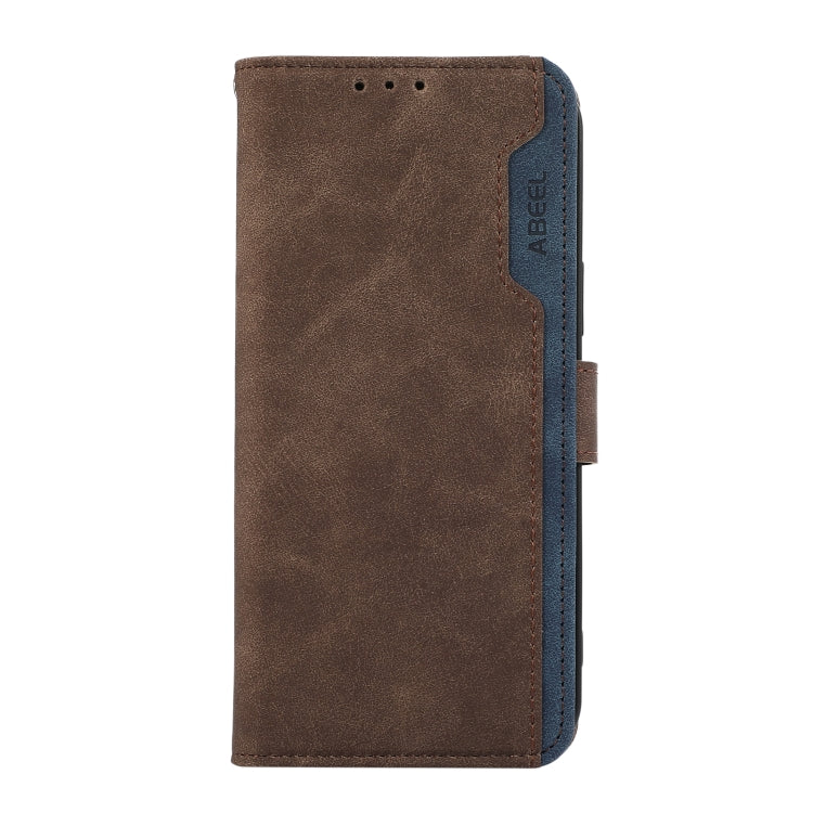 For iPhone 16 Pro Max ABEEL Color Block Magnetic RFID Leather Phone Case(Brown-Blue) - iPhone 16 Pro Max Cases by buy2fix | Online Shopping UK | buy2fix