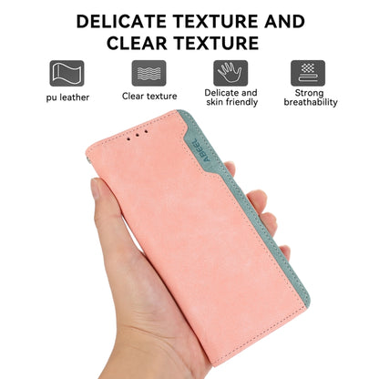 For iPhone 16 Plus ABEEL Color Block Magnetic RFID Leather Phone Case(Pink-Cyan) - iPhone 16 Plus Cases by buy2fix | Online Shopping UK | buy2fix