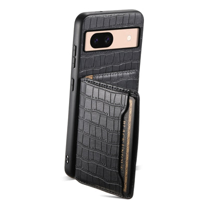 For Google Pixel 8a Crocodile Texture Card Bag Design Full Coverage Phone Case(Black) - Google Cases by buy2fix | Online Shopping UK | buy2fix