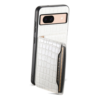 For Google Pixel 8a Crocodile Texture Card Bag Design Full Coverage Phone Case(White) - Google Cases by buy2fix | Online Shopping UK | buy2fix