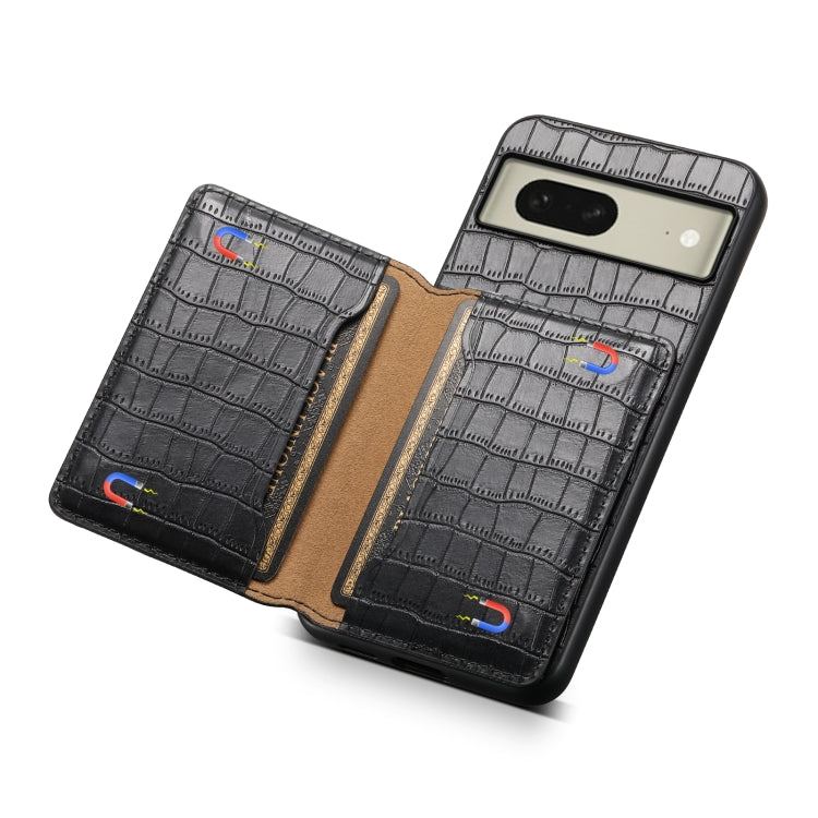 For Google Pixel 8 Crocodile Texture Card Bag Design Full Coverage Phone Case(Black) - Google Cases by buy2fix | Online Shopping UK | buy2fix