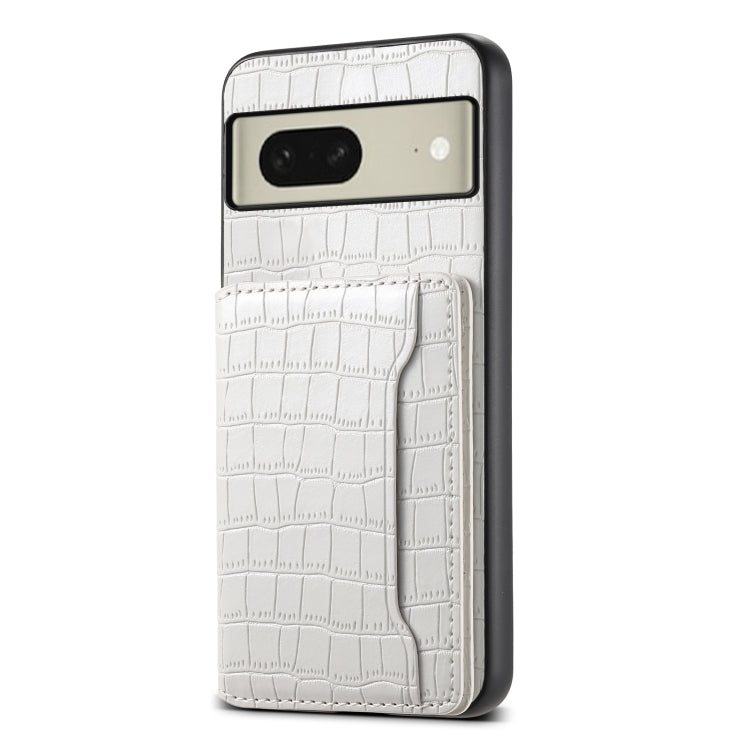 For Google Pixel 8 Crocodile Texture Card Bag Design Full Coverage Phone Case(White) - Google Cases by buy2fix | Online Shopping UK | buy2fix