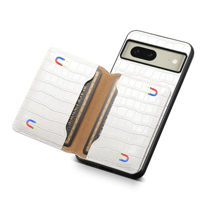 For Google Pixel 8 Crocodile Texture Card Bag Design Full Coverage Phone Case(White) - Google Cases by buy2fix | Online Shopping UK | buy2fix