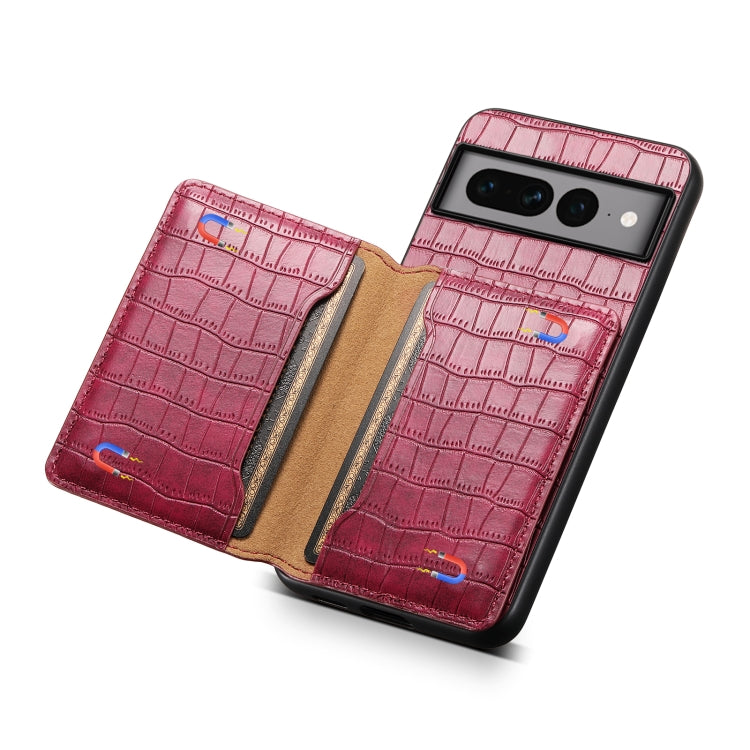 For Google Pixel 7 Pro 5G Crocodile Texture Card Bag Design Full Coverage Phone Case(Red) - Google Cases by buy2fix | Online Shopping UK | buy2fix