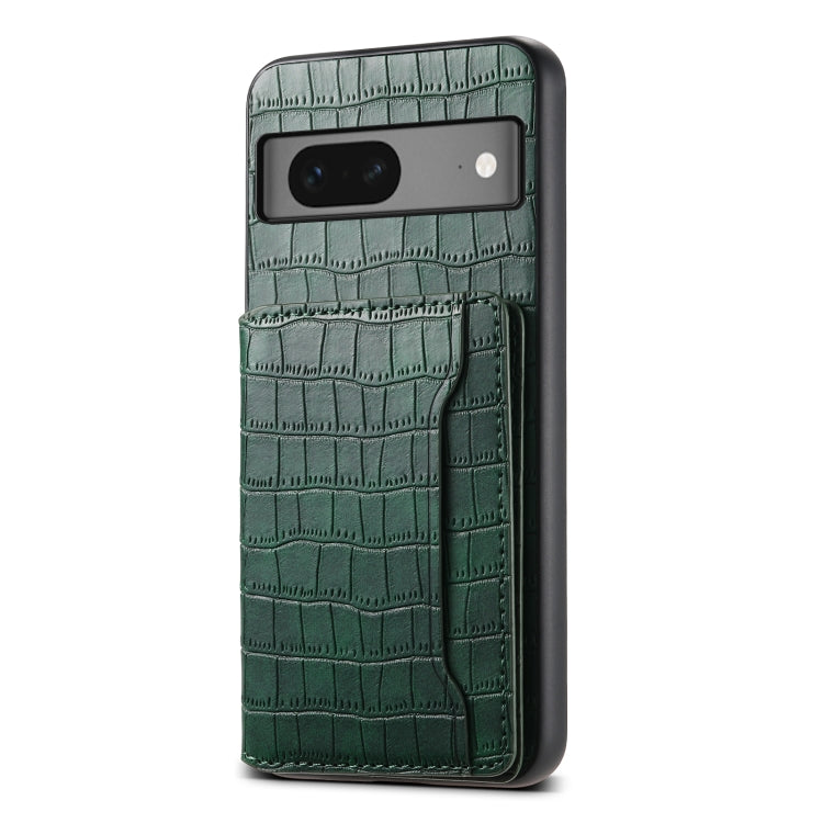 For Google Pixel 7 5G Crocodile Texture Card Bag Design Full Coverage Phone Case(Green) - Google Cases by buy2fix | Online Shopping UK | buy2fix