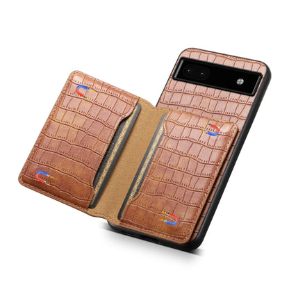 For Google Pixel 6a Crocodile Texture Card Bag Design Full Coverage Phone Case(Brown) - Google Cases by buy2fix | Online Shopping UK | buy2fix