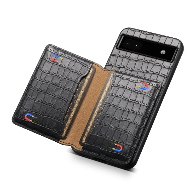 For Google Pixel 6a Crocodile Texture Card Bag Design Full Coverage Phone Case(Black) - Google Cases by buy2fix | Online Shopping UK | buy2fix