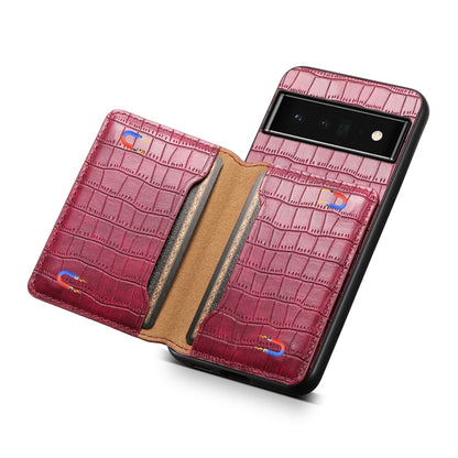 For Google Pixel 6 Pro Crocodile Texture Card Bag Design Full Coverage Phone Case(Red) - Google Cases by buy2fix | Online Shopping UK | buy2fix