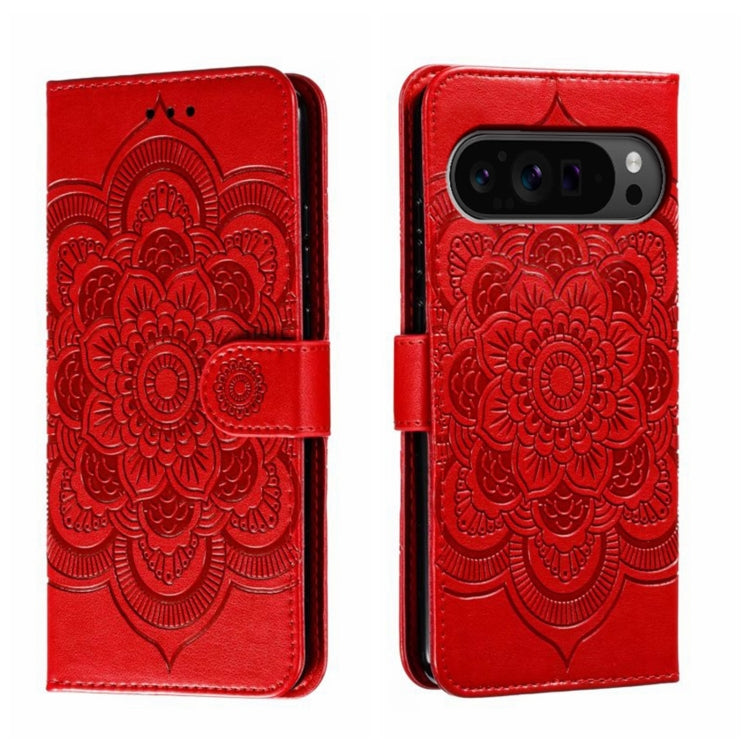 For Google Pixel 9 Pro Sun Mandala Embossing Pattern Phone Leather Case(Red) - Google Cases by buy2fix | Online Shopping UK | buy2fix