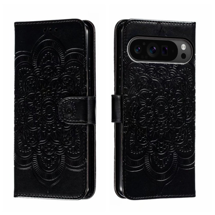 For Google Pixel 9 Pro Sun Mandala Embossing Pattern Phone Leather Case(Black) - Google Cases by buy2fix | Online Shopping UK | buy2fix