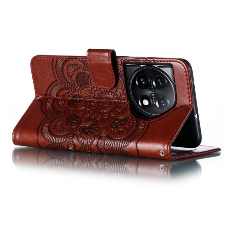 For OnePlus 11 Sun Mandala Embossing Pattern Phone Leather Case(Brown) - OnePlus Cases by buy2fix | Online Shopping UK | buy2fix