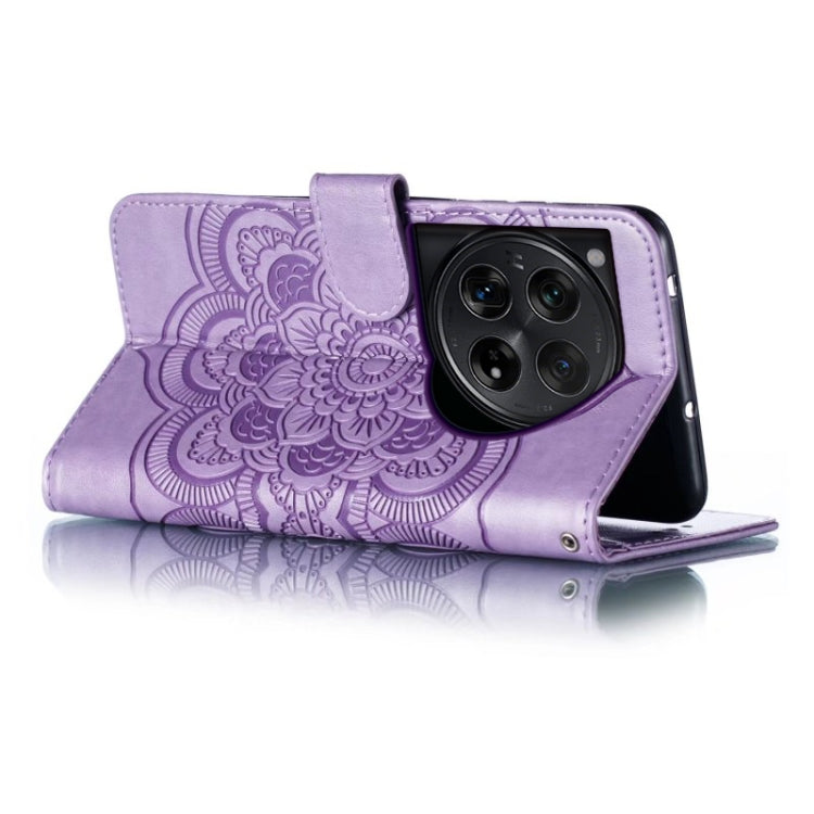 For OnePlus 12 Sun Mandala Embossing Pattern Phone Leather Case(Purple) - OnePlus Cases by buy2fix | Online Shopping UK | buy2fix