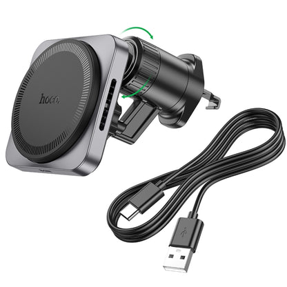 hoco HW15 Speed Magnetic Wireless Fast Charging Car Air Outlet Holder(Metal Black) - Wireless Charger Holders by hoco | Online Shopping UK | buy2fix