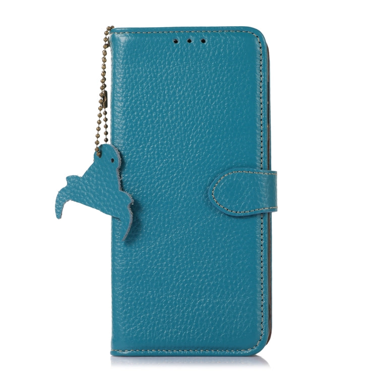 For Google Pixel 9 Pro Genuine Leather Litchi Texture RFID Leather Phone Case(Blue) - Google Cases by buy2fix | Online Shopping UK | buy2fix