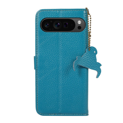 For Google Pixel 9 Pro Genuine Leather Litchi Texture RFID Leather Phone Case(Blue) - Google Cases by buy2fix | Online Shopping UK | buy2fix