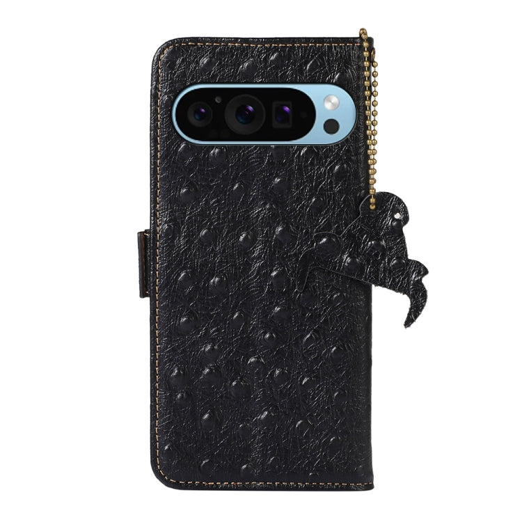 For Google Pixel 9 Ostrich Pattern Genuine Leather RFID Phone Case(Black) - Google Cases by buy2fix | Online Shopping UK | buy2fix