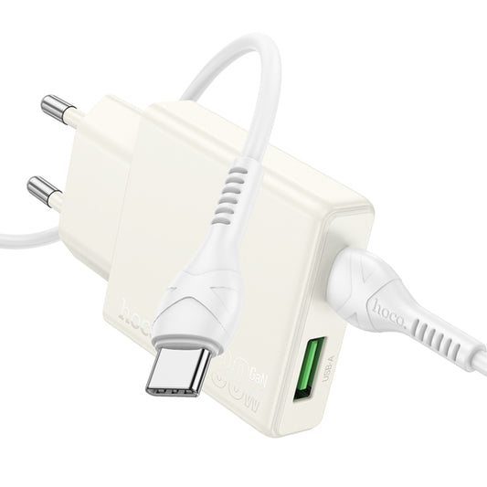 hoco N45 Biscuit PD30W Type-C + QC3.0 USB Charger with Type-C to Type-C Cable, EU Plug(White) - USB Charger by hoco | Online Shopping UK | buy2fix