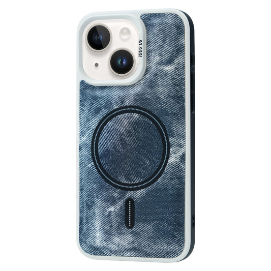 For iPhone 15 Contrast Color Denim MagSafe Magnetic Phone Case(Grey Blue) - iPhone 15 Cases by buy2fix | Online Shopping UK | buy2fix