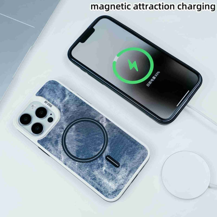 For iPhone 14 Plus Contrast Color Denim MagSafe Magnetic Phone Case(Grey Blue) - iPhone 14 Plus Cases by buy2fix | Online Shopping UK | buy2fix