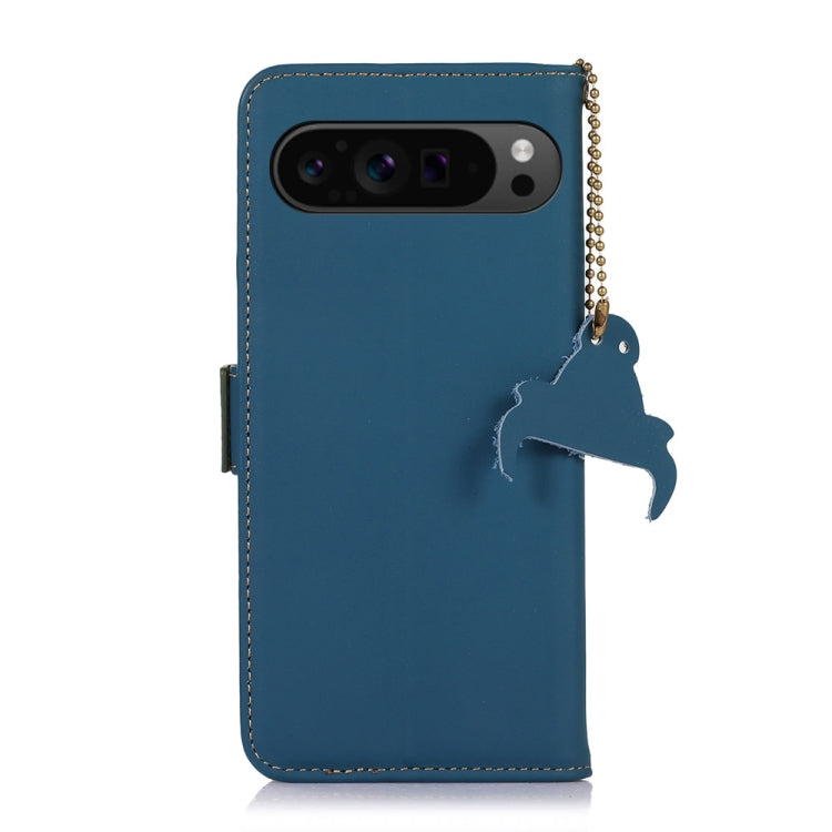 For Google Pixel 9 Genuine Leather Magnetic RFID Leather Phone Case(Blue) - Google Cases by buy2fix | Online Shopping UK | buy2fix