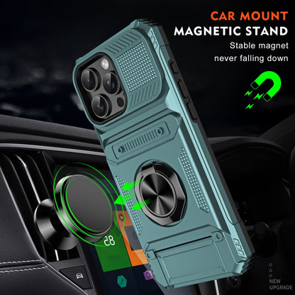 For iPhone 16 TPU+PC Shockproof Card Phone Case with Metal Ring Holder(Green) - iPhone 16 Cases by buy2fix | Online Shopping UK | buy2fix